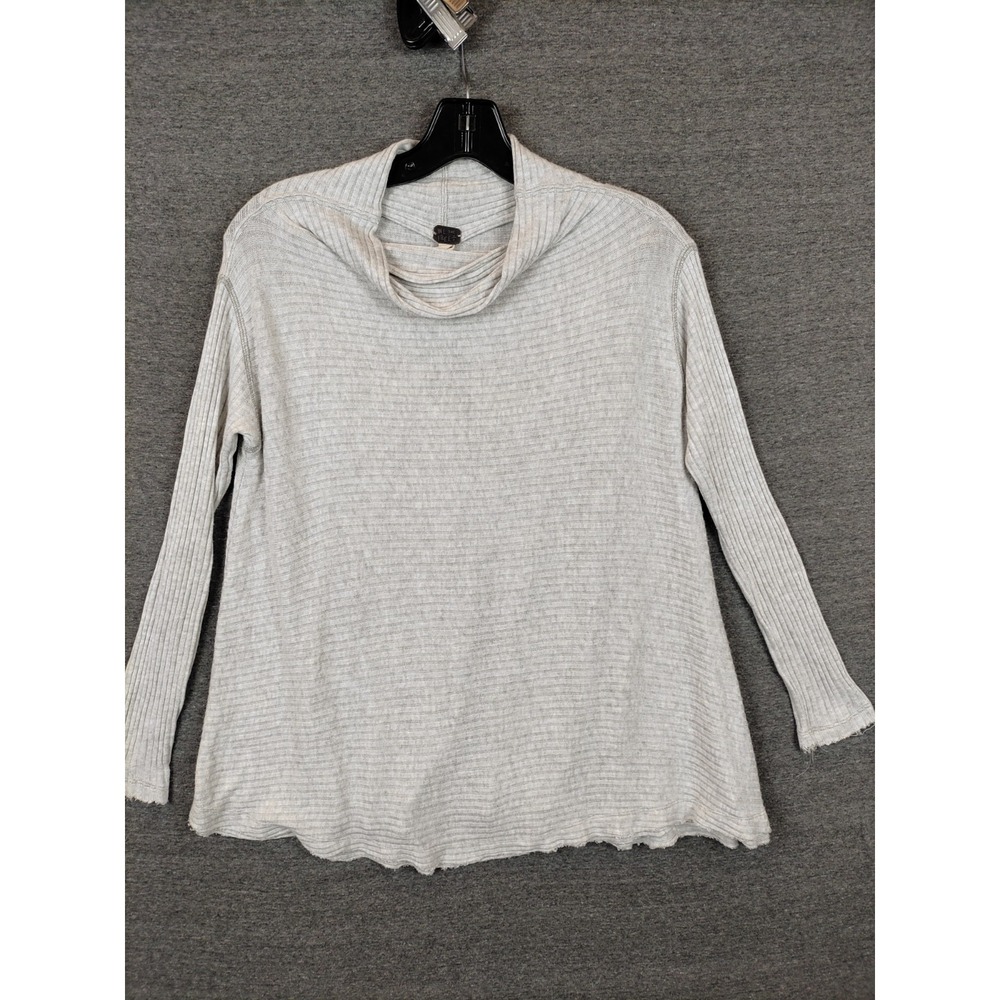 Free‎ People Womens Sweater XS Gray Rin Knit Mock Oversized Cozy Casual Raw Hem